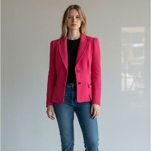 Tahari Bright Salmon Pink Black Studs Blazer Jacket Modern Size 10